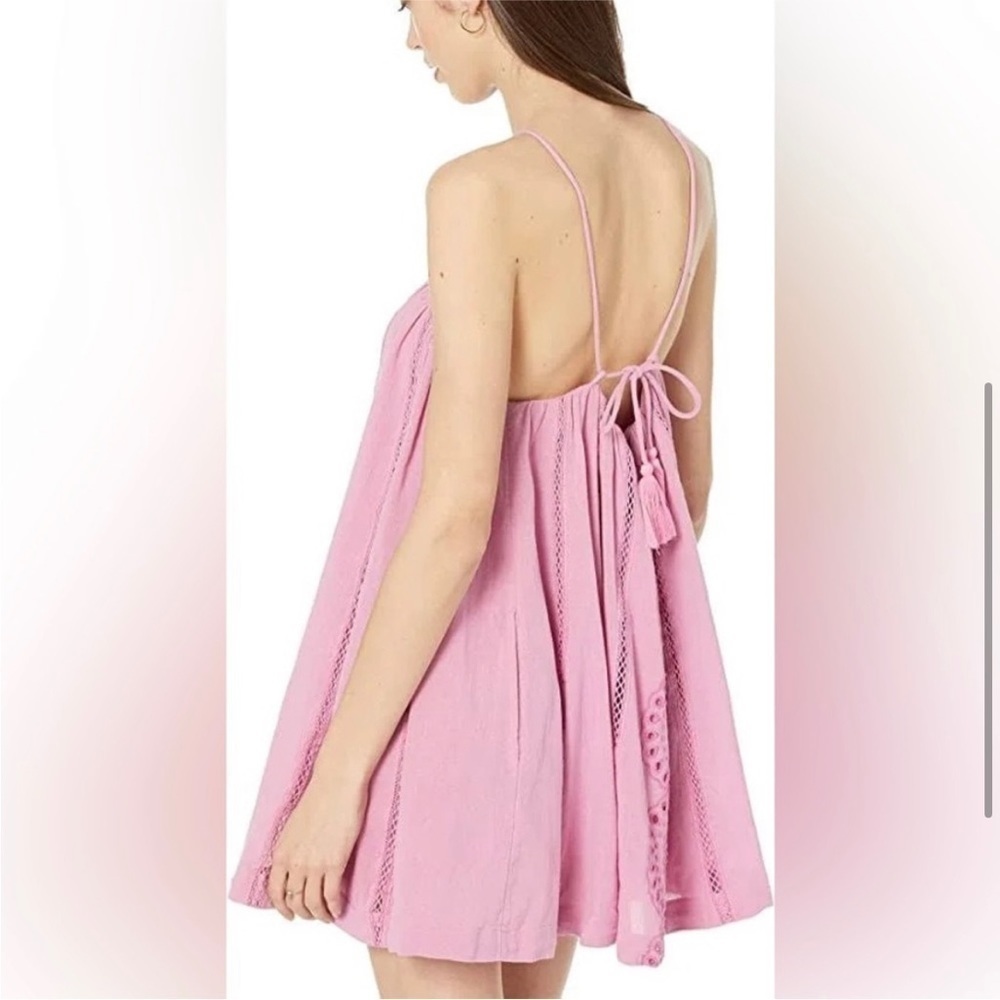 Free People Paloma Pink Eyelet Halter-Style Sleeveless Mini Dress - Picture 2 of 3